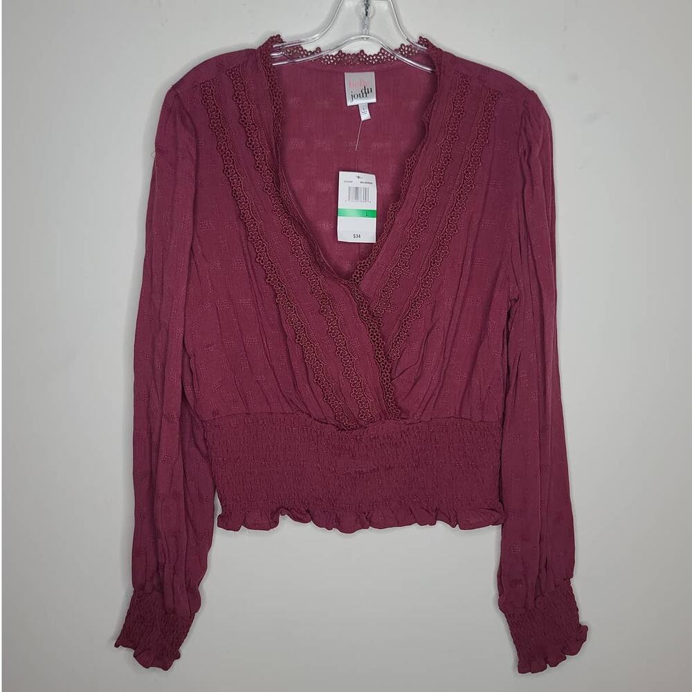 NWT Belle du Jour wine pink crossover long sleeve shirt - large